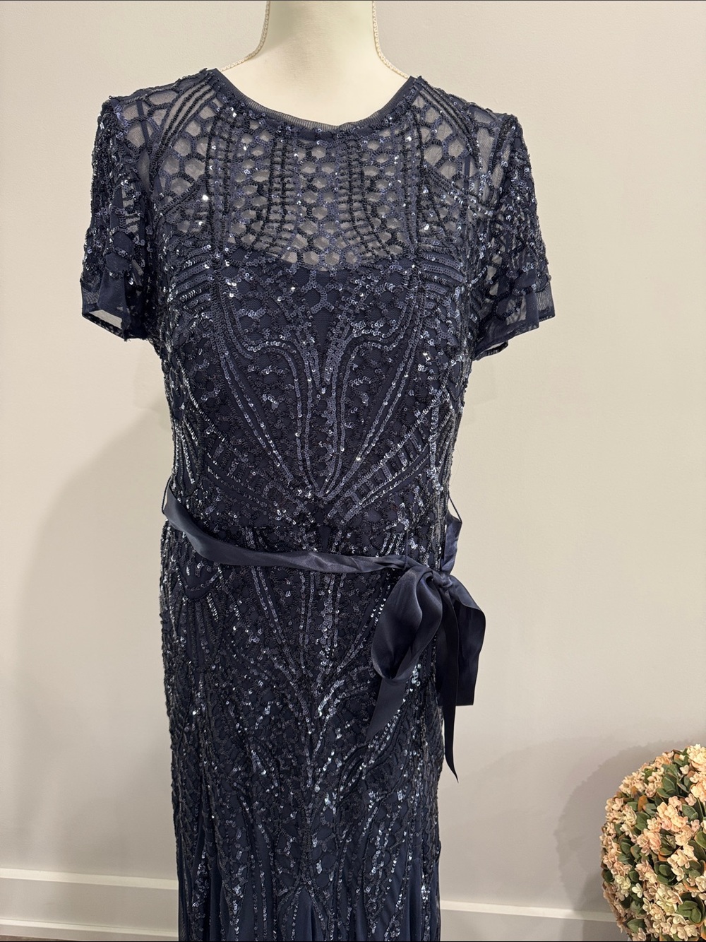 R&M Richards Embroidered Sequin Panel Godet Evening Gown Sz 14 - Picture 4 of 11